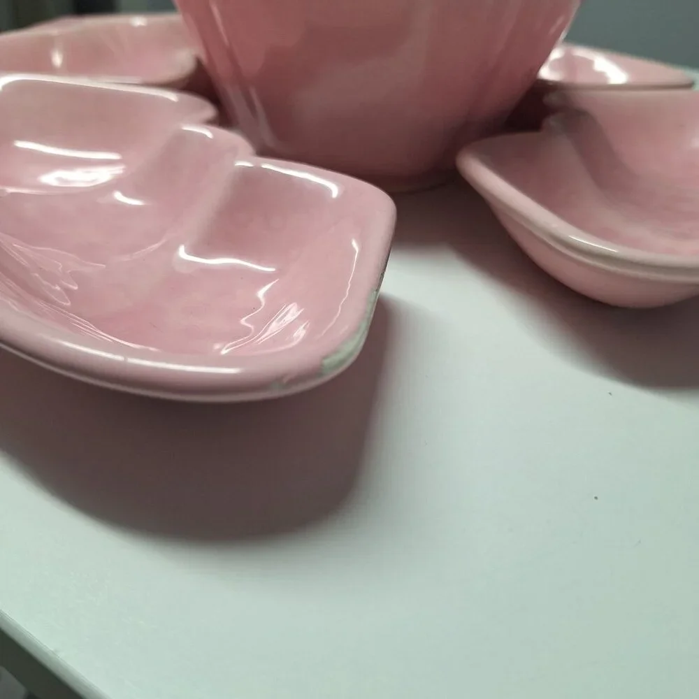 Belmar‎ Vintage Pink Strawberry Ceramic Shaped Serving Set Dip Veggie 6 Pieces